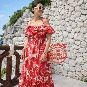 ZARA Blogger Fave Red Maxi Dress NWT | Ruffled Hem, Tie Straps